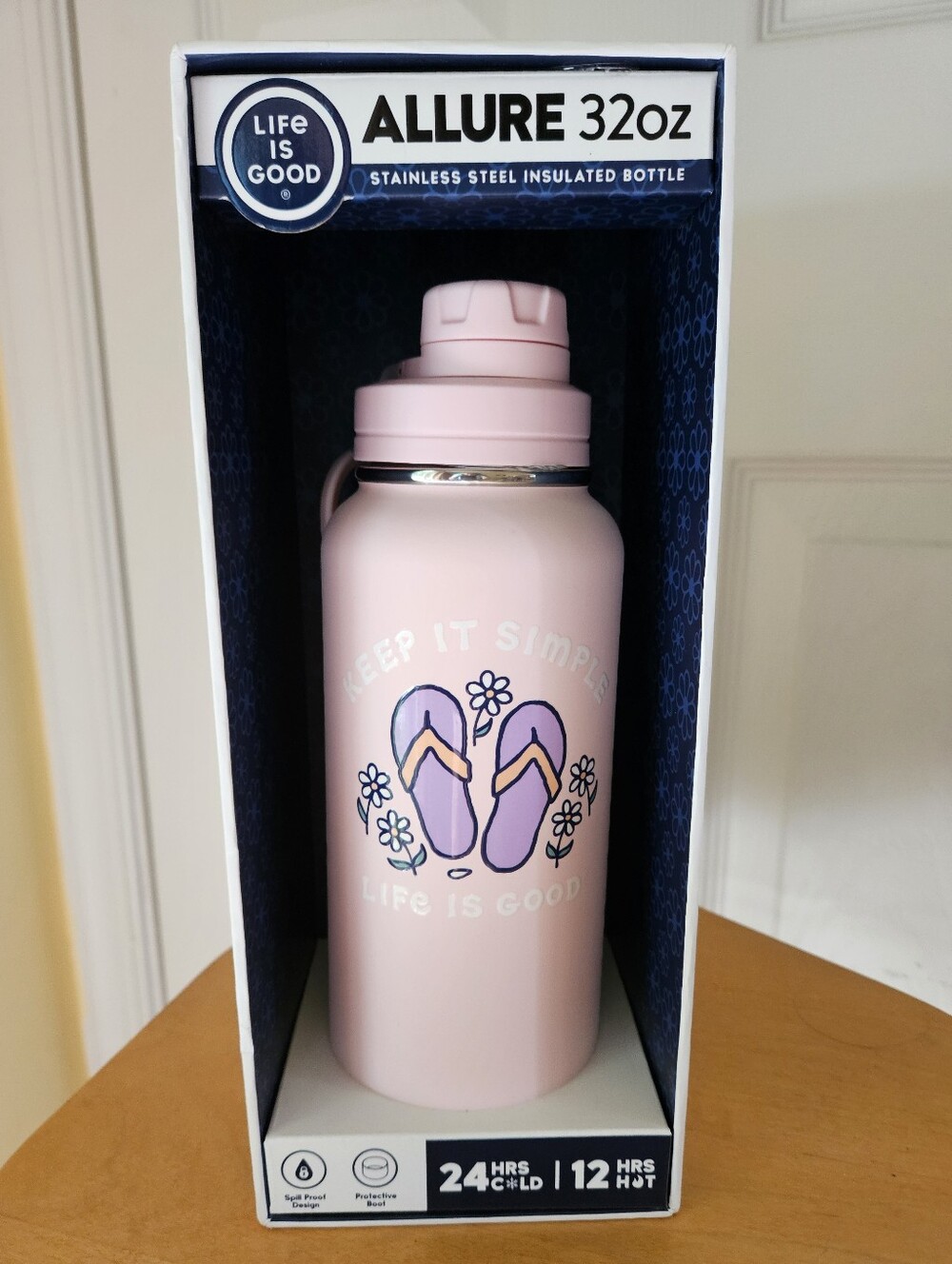 NIB Life is Good "Keep It Simple" Allure 32oz Stainless Steel Insulated Bottle